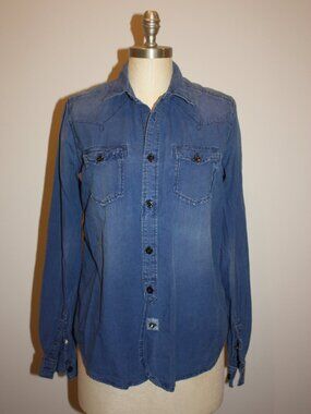 MAISON SCOTCH DEPUIS 1977 LONG SLEEVE BUTTON DOWN DENIM SHIRT BLUE - SIZE 2 (xs)